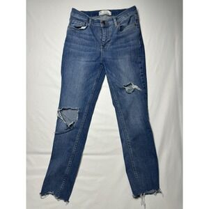 Free People Women's 28 Medium Wash‎ Blue Stretch Denim Distressed Skinny Jeans